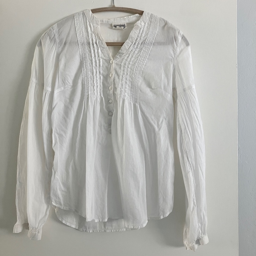 Converse white semi-sheer summer 100% lightweight cotton boho top size S